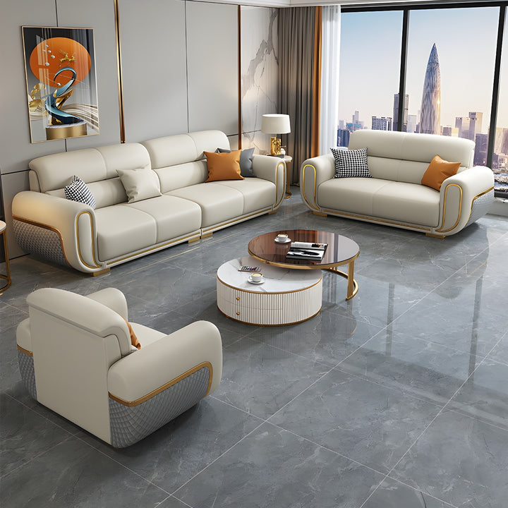 Sitka Nappa Leather 3 Pieces Living Room Sofa Sets - 7 Seats