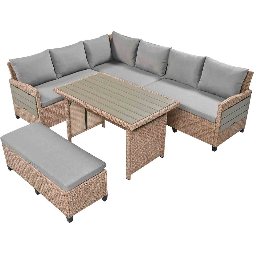 Irta 7- Seater Rattan Dining Sofa Set with Extendable Side Tables