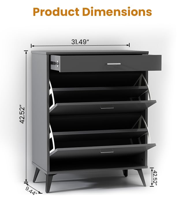 Lamerge Shoe Storage Cabinet for Entryway, Free Standing Shoe Organizer with 2 Flip Drawers,Hidden Shoe Rack Storage Organizer for Doorway Hallway, Black