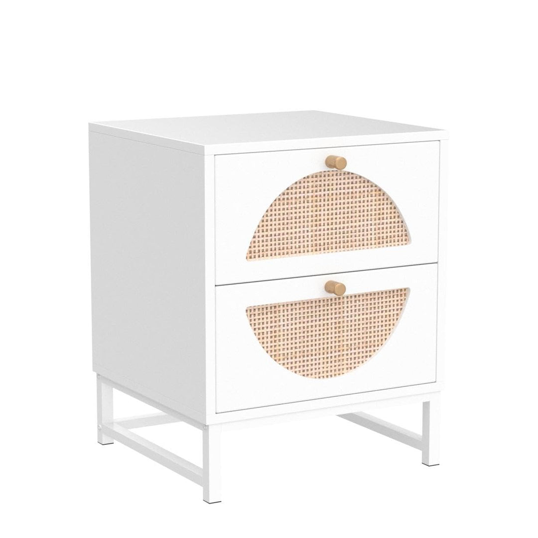 Lamerge Rattan Nightstand Set of 2, Wooden End Table, Modern Side Table with 2 Storage Drawer, Accent Table for Living Room, Bedroom and Small Spaces, Black