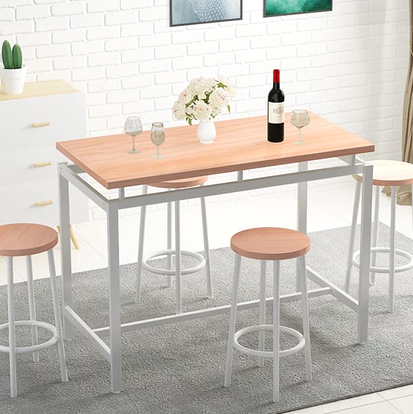 Lamerge Counter Height Dining Table & Chairs Set for 4,5 Piece Bar Table Set,Wood Kitchen Table & 4 Bar Stools for Small Spaces,Apartment, Pub,Dining Room,Rustic Brown, LCHD-RB