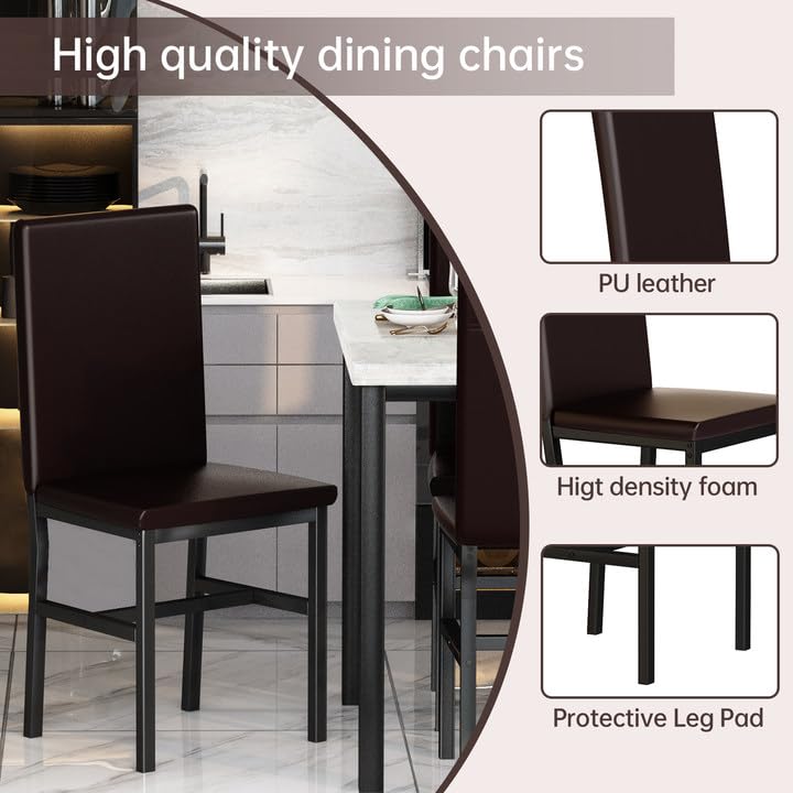 Hooseng 7-Piece Dining Table Set with Faux Marble Table top with 6 PU Leather Chairs