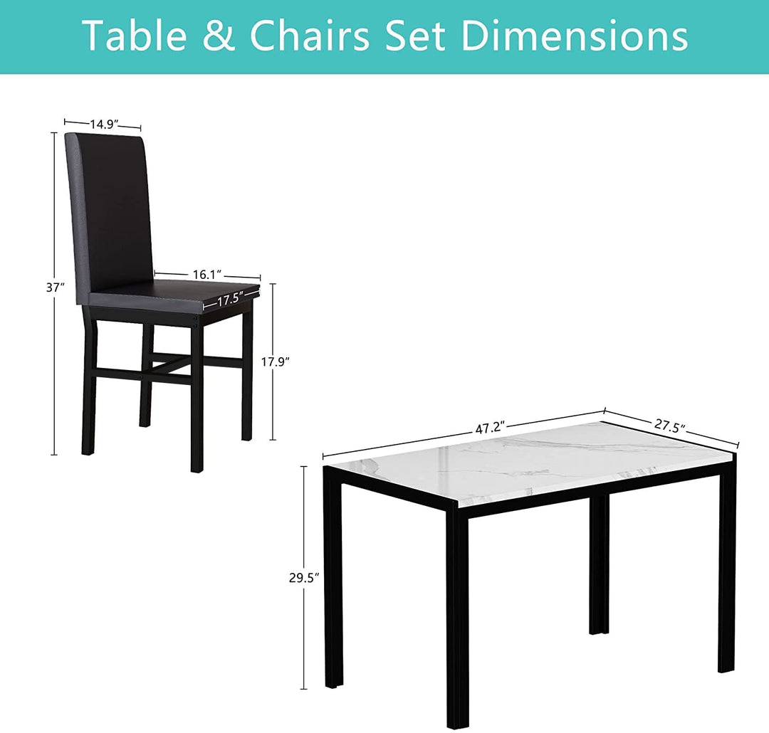 Hooseng 5 Piece Faux Marble Dining Table Set, Table and Chairs Set for 4, Dining Table Set for 4, Kitchen Table and Chair Set Perfect for Small Space, Bar, Kitchen, Breakfast Nook, Living Room, Black