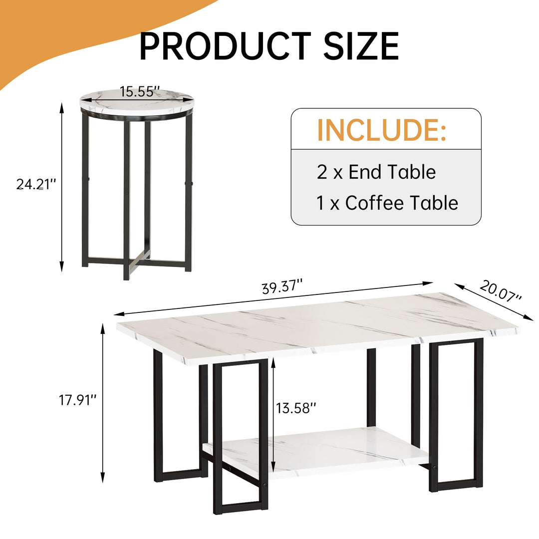 Modern Faux Marble Top Coffee Table & End Table Set