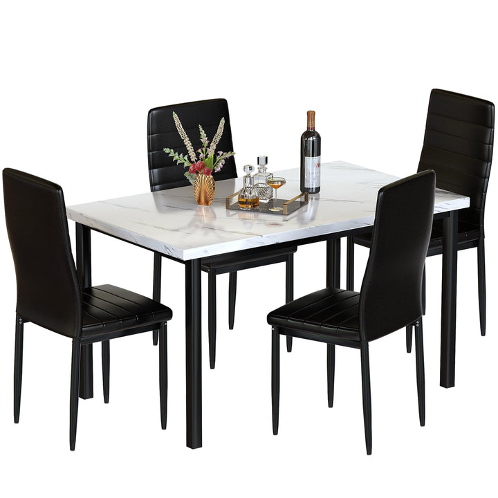 Hooseng 7-Piece Dining Table Set with Faux Marble Table top with 6 PU Leather Chairs