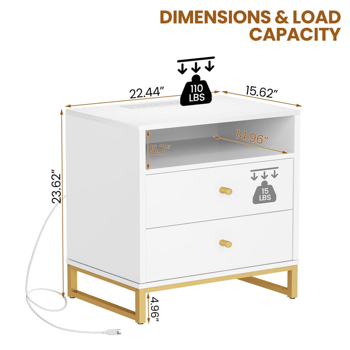 Lamerge Rattan Nightstands Set of 2, Boho Night Stands with Drawers & Metal Leg,Wood Bed Side Tables End Table for Bedroom, Living Room-Beige