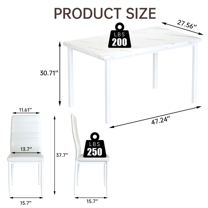 Hooseng 7-Piece Dining Table Set with Faux Marble Table top with 6 PU Leather Chairs