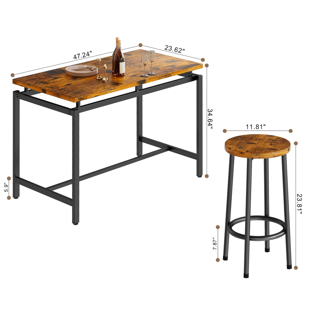 Lamerge Counter Height Dining Table & Chairs Set for 4,5 Piece Bar Table Set,Wood Kitchen Table & 4 Bar Stools for Small Spaces,Apartment, Pub,Dining Room,Rustic Brown, LCHD-RB