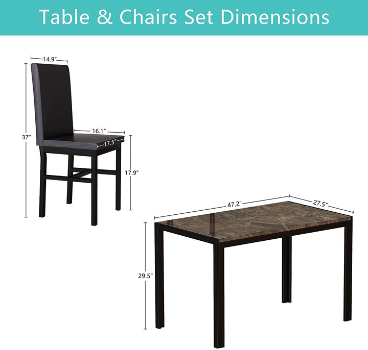 Hooseng 5 Piece Faux Marble Dining Table Set, Table and Chairs Set for 4, Dining Table Set for 4, Kitchen Table and Chair Set Perfect for Small Space, Bar, Kitchen, Breakfast Nook, Living Room, Black