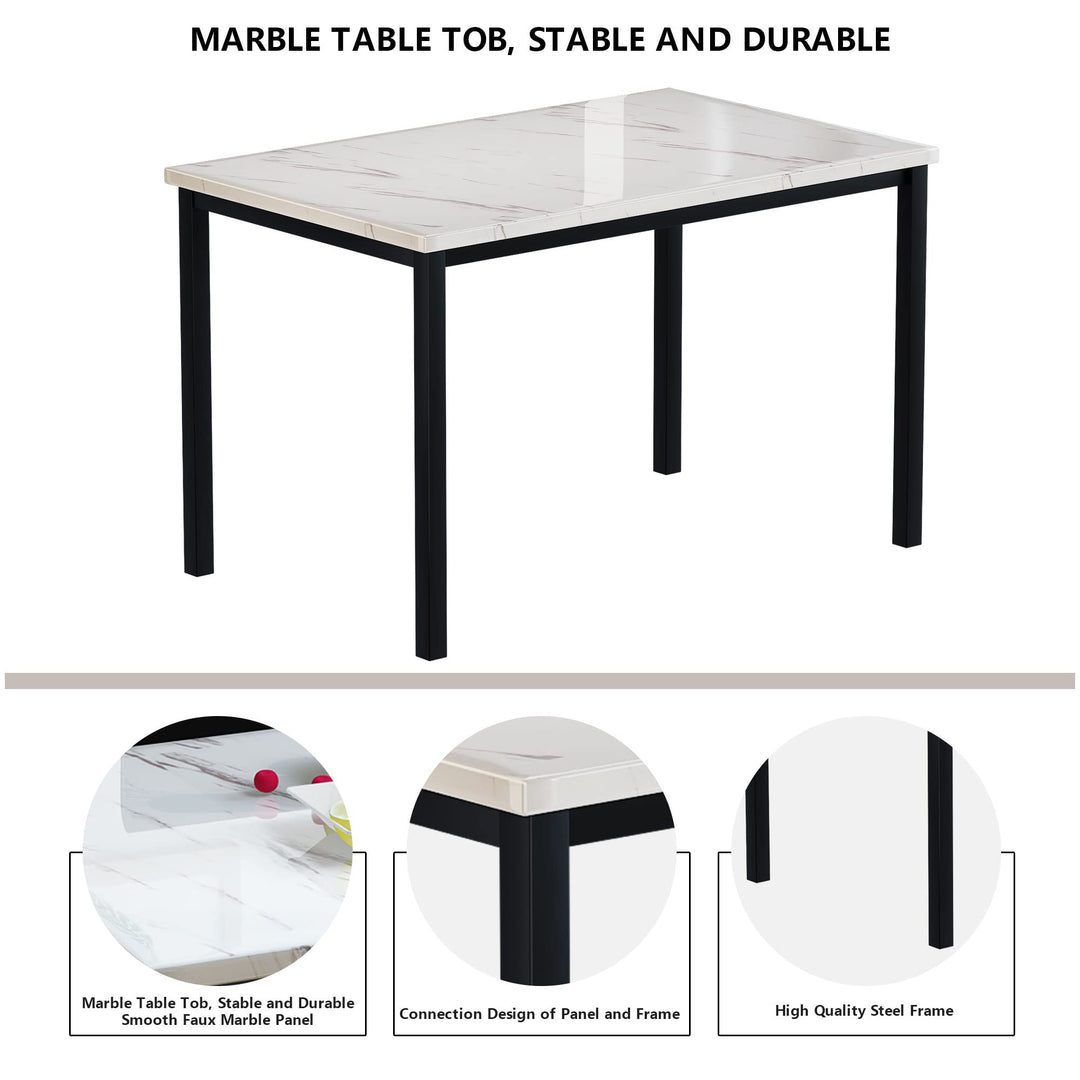 Lamerge Kitchen Tables Set for 4, Dining Faux Marble Top Table and 4 PU Leather Chairs, 5 Pieces Dining Room Table Set for Small Space, Breakfast Nook and Apartment,White+beige,Dining Table024