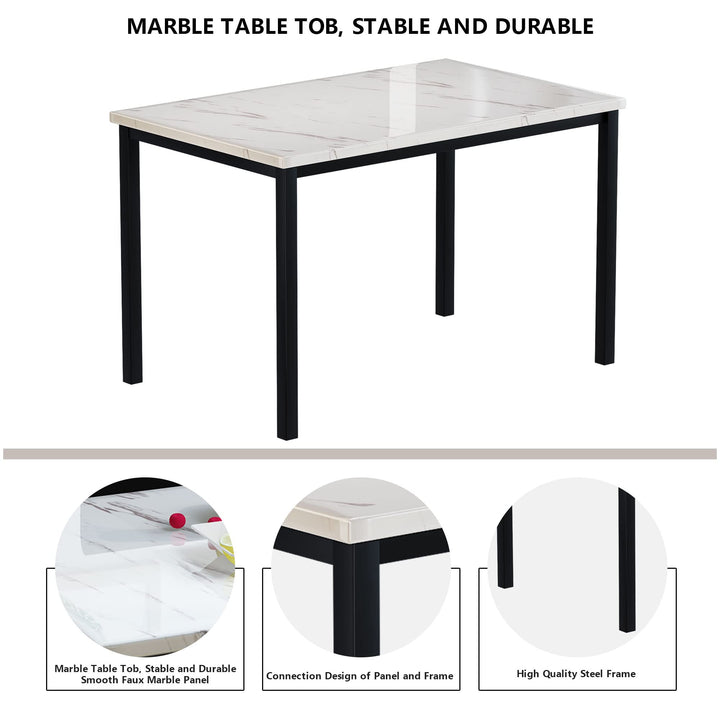 Lamerge Kitchen Tables Set for 4, Dining Faux Marble Top Table and 4 PU Leather Chairs, 5 Pieces Dining Room Table Set for Small Space, Breakfast Nook and Apartment,White+beige,Dining Table024