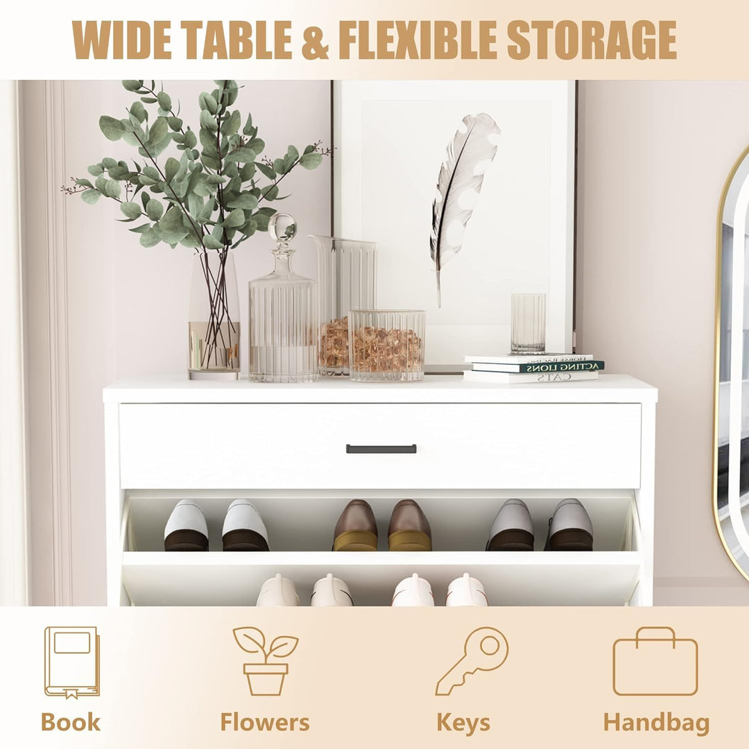 Lamerge Shoe Storage Cabinet for Entryway, Free Standing Shoe Organizer with 2 Flip Drawers,Hidden Shoe Rack Storage Organizer for Doorway Hallway, Black
