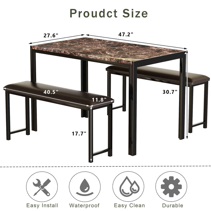 Lamerge Kitchen Tables Set for 4, Dining Faux Marble Top Table and 4 PU Leather Chairs, 5 Pieces Dining Room Table Set for Small Space, Breakfast Nook and Apartment,White+beige,Dining Table024