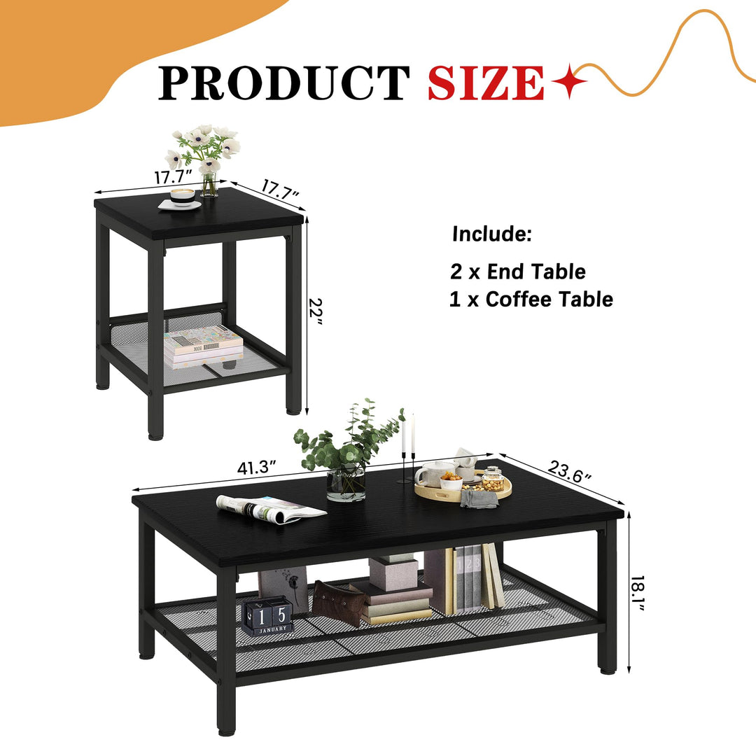 3 Pieces Industrial Living Room Table Set