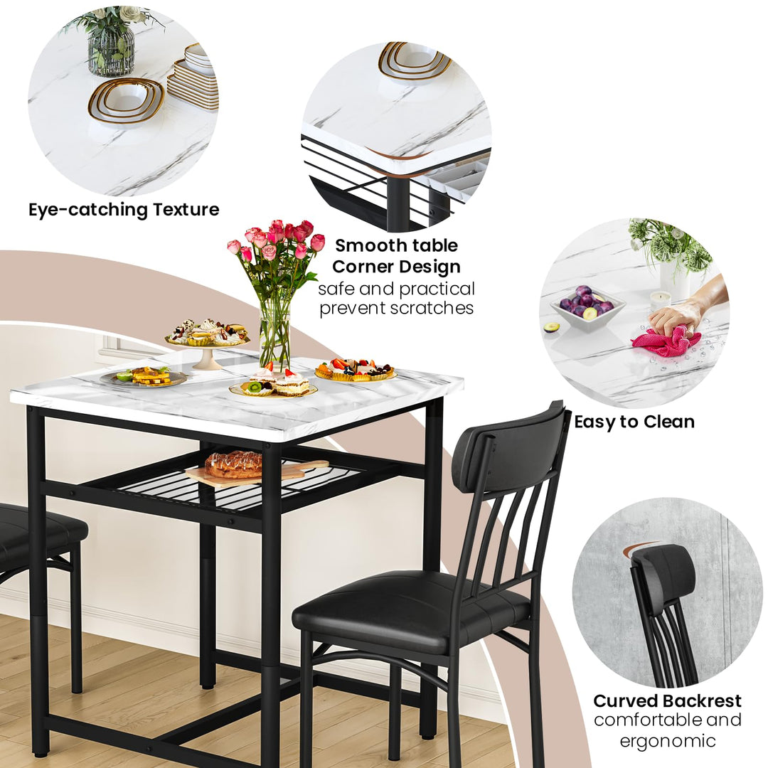 3-Piece Marble Table and Chairs Set