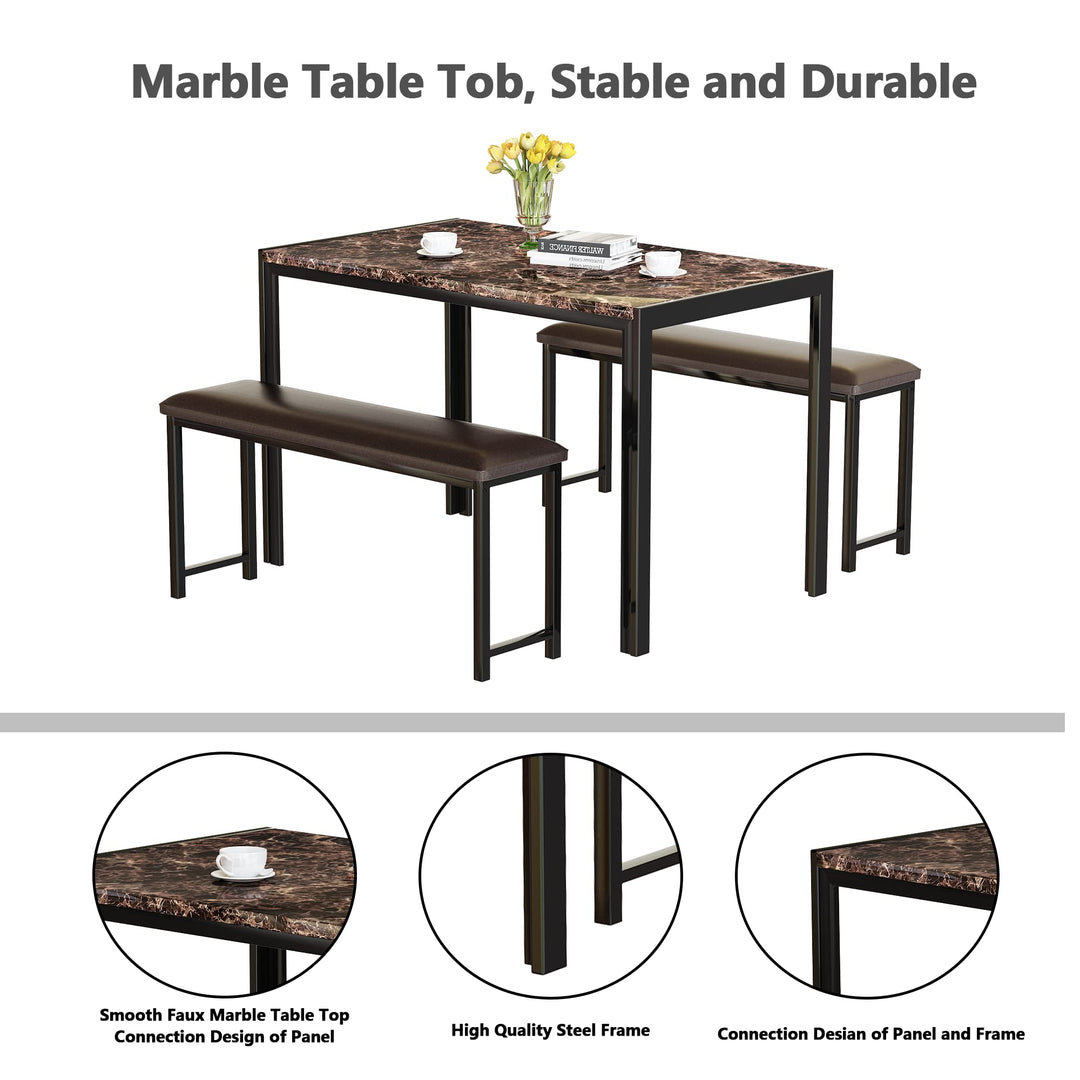 Lamerge Kitchen Tables Set for 4, Dining Faux Marble Top Table and 4 PU Leather Chairs, 5 Pieces Dining Room Table Set for Small Space, Breakfast Nook and Apartment,White+beige,Dining Table024