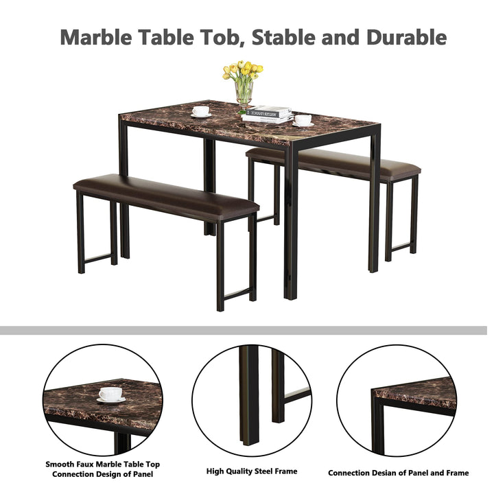 Lamerge Kitchen Tables Set for 4, Dining Faux Marble Top Table and 4 PU Leather Chairs, 5 Pieces Dining Room Table Set for Small Space, Breakfast Nook and Apartment,White+beige,Dining Table024