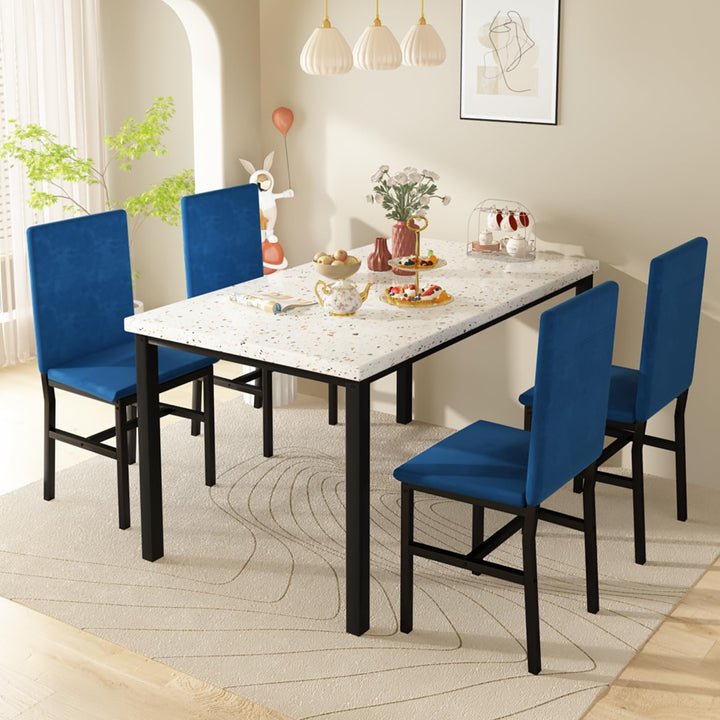 Hooseng 5 Piece Faux Marble Dining Table Set, Table and Chairs Set for 4, Dining Table Set for 4, Kitchen Table and Chair Set Perfect for Small Space, Bar, Kitchen, Breakfast Nook, Living Room, Black