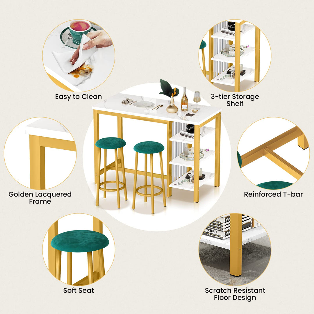 3-Piece Marble Table and Chairs Set