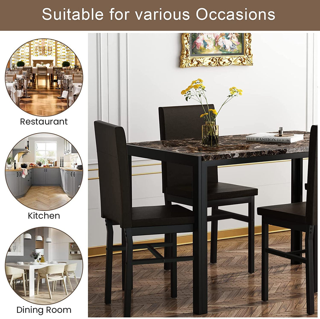 Hooseng 5 Piece Faux Marble Dining Table Set, Table and Chairs Set for 4, Dining Table Set for 4, Kitchen Table and Chair Set Perfect for Small Space, Bar, Kitchen, Breakfast Nook, Living Room, Black