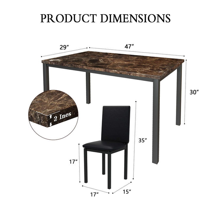 Hooseng 5 Piece Faux Marble Dining Table Set, Table and Chairs Set for 4, Dining Table Set for 4, Kitchen Table and Chair Set Perfect for Small Space, Bar, Kitchen, Breakfast Nook, Living Room, Black