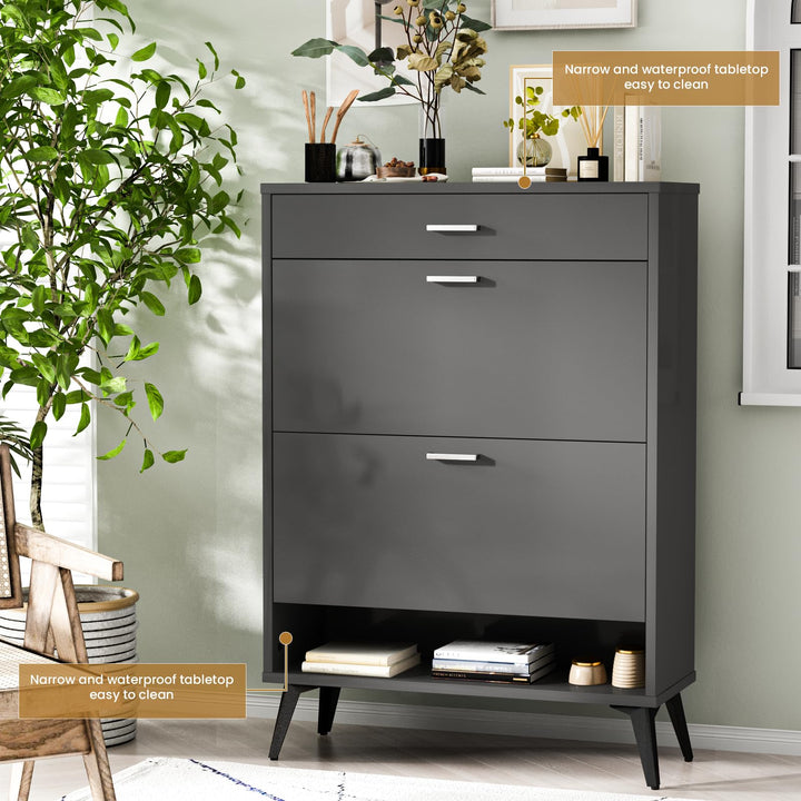 Lamerge Shoe Storage Cabinet for Entryway, Free Standing Shoe Organizer with 2 Flip Drawers,Hidden Shoe Rack Storage Organizer for Doorway Hallway, Black