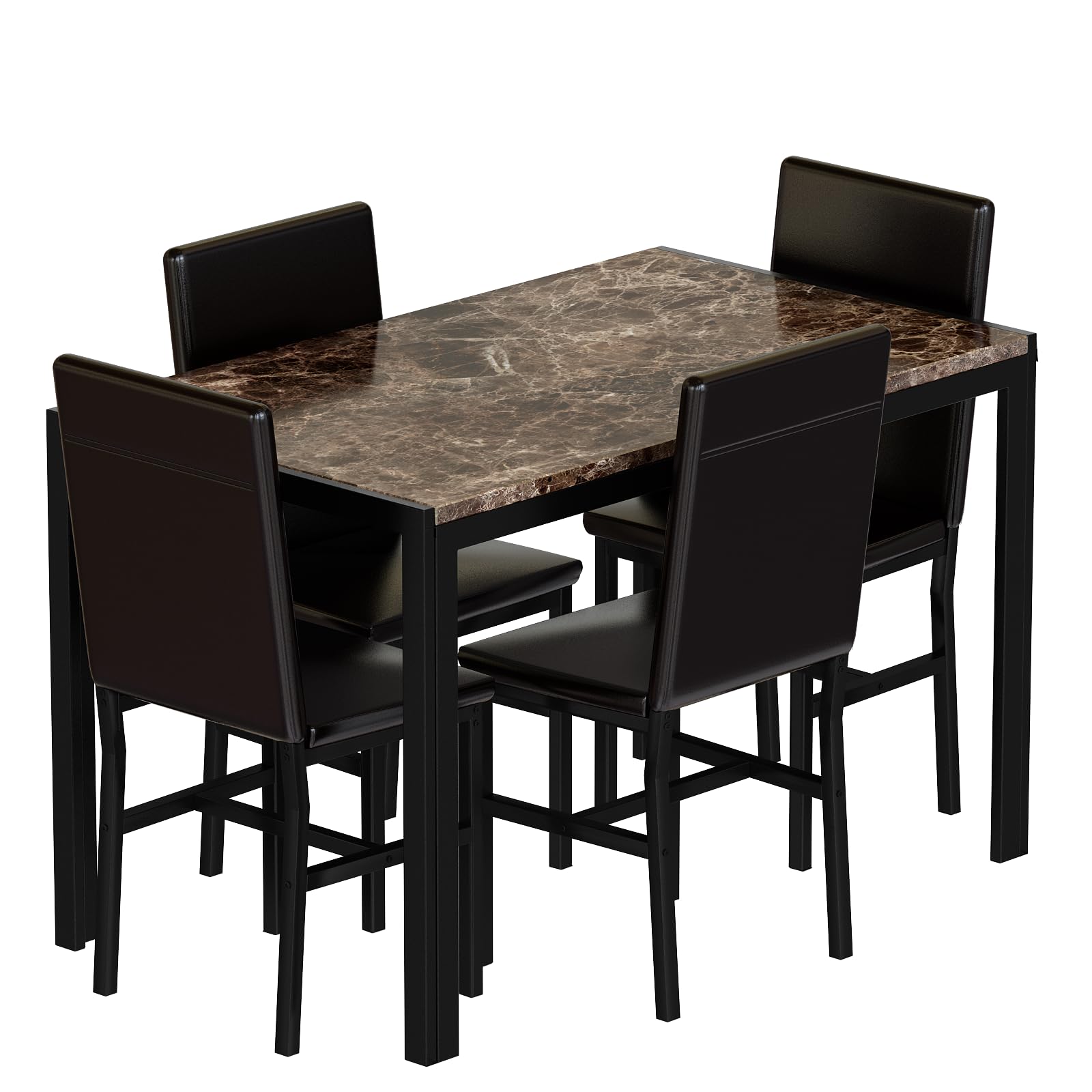 Faux Marble Top Dining Table Set for 4 with PU Leather Chairs | Lamerge ...