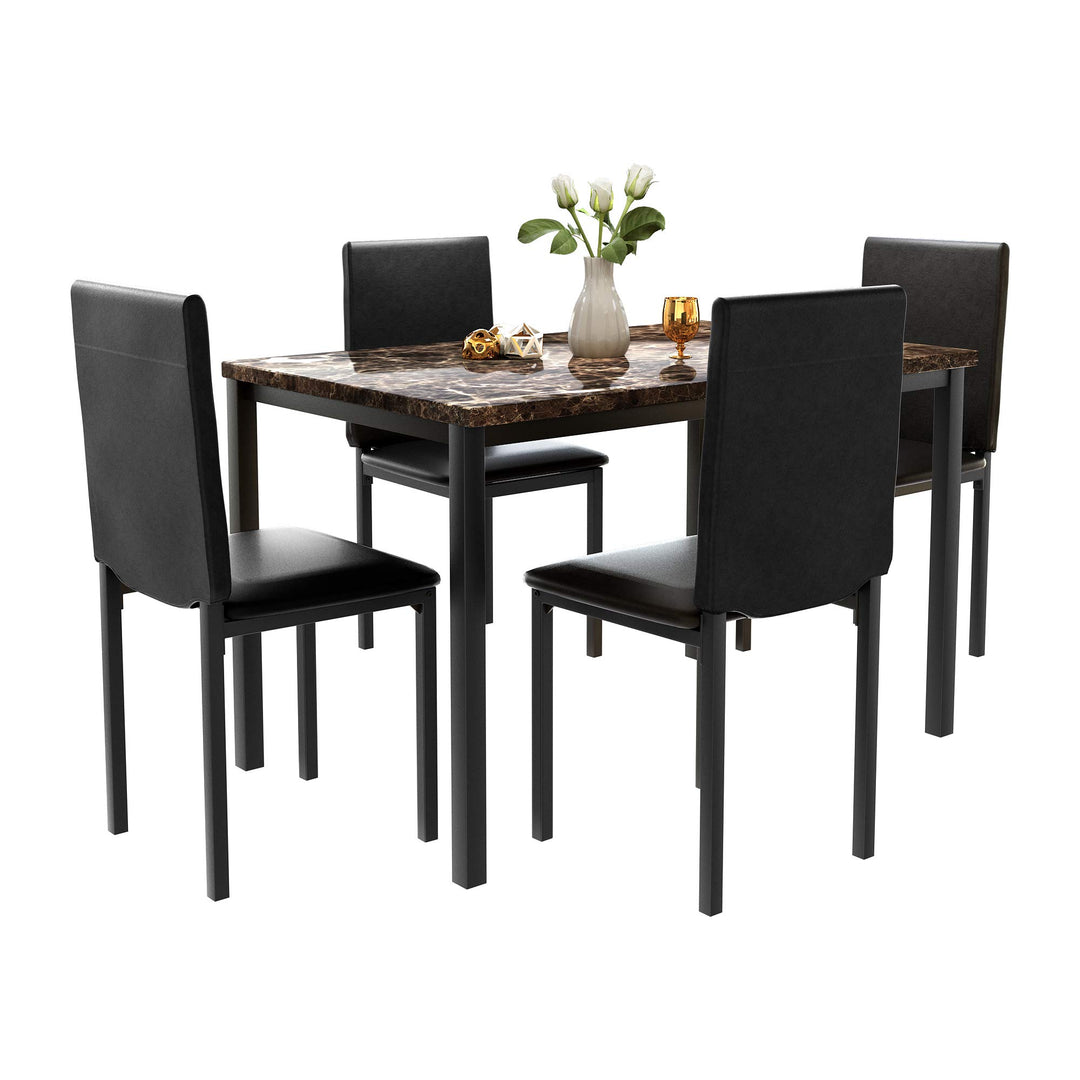 Hooseng 5 Piece Faux Marble Dining Table Set, Table and Chairs Set for 4, Dining Table Set for 4, Kitchen Table and Chair Set Perfect for Small Space, Bar, Kitchen, Breakfast Nook, Living Room, Black