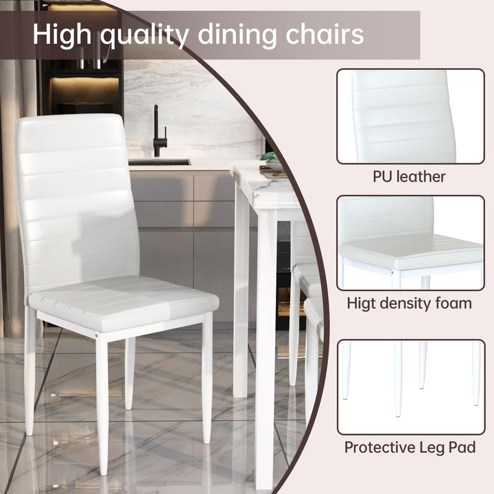 Hooseng 7-Piece Dining Table Set with Faux Marble Table top with 6 PU Leather Chairs