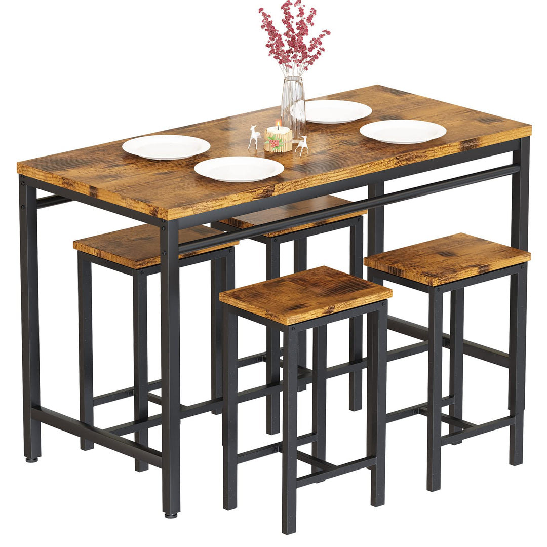 Lamerge Kitchen Tables Set for 4, Dining Faux Marble Top Table and 4 PU Leather Chairs, 5 Pieces Dining Room Table Set for Small Space, Breakfast Nook and Apartment,White+beige,Dining Table024