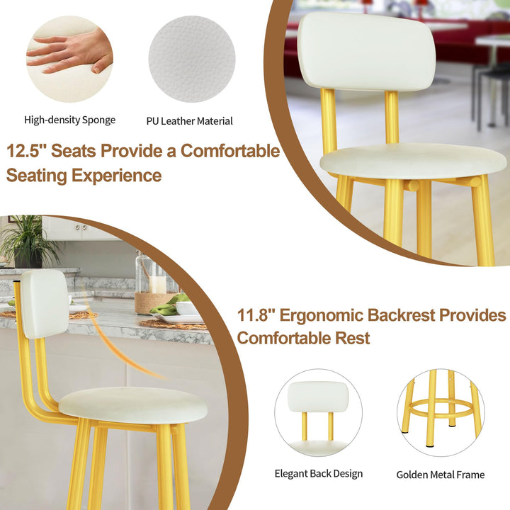 Counter Stools Set of 4, Modern 35" High Bar Stools Tall Chair with Backrest, PU Leather Pub Stool Bar Stool Counter Height Chairs Island Chairs for Kitchen, Living Room, Gold