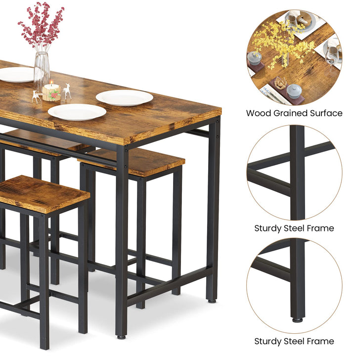 Lamerge Kitchen Tables Set for 4, Dining Faux Marble Top Table and 4 PU Leather Chairs, 5 Pieces Dining Room Table Set for Small Space, Breakfast Nook and Apartment,White+beige,Dining Table024