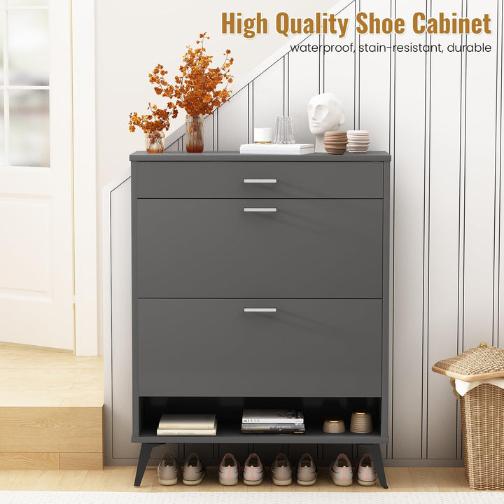 Lamerge Shoe Storage Cabinet for Entryway, Free Standing Shoe Organizer with 2 Flip Drawers,Hidden Shoe Rack Storage Organizer for Doorway Hallway, Black