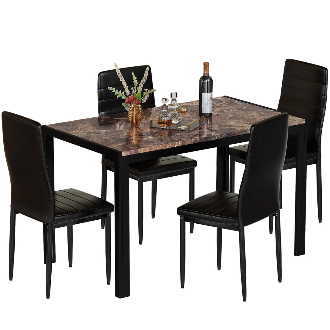 Hooseng 7-Piece Dining Table Set with Faux Marble Table top with 6 PU Leather Chairs