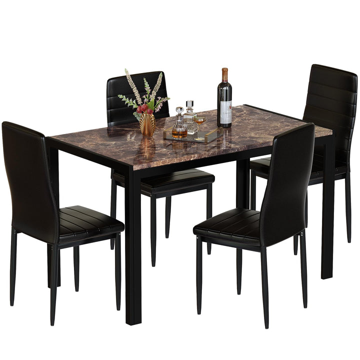 Hooseng 7-Piece Dining Table Set with Faux Marble Table top with 6 PU Leather Chairs