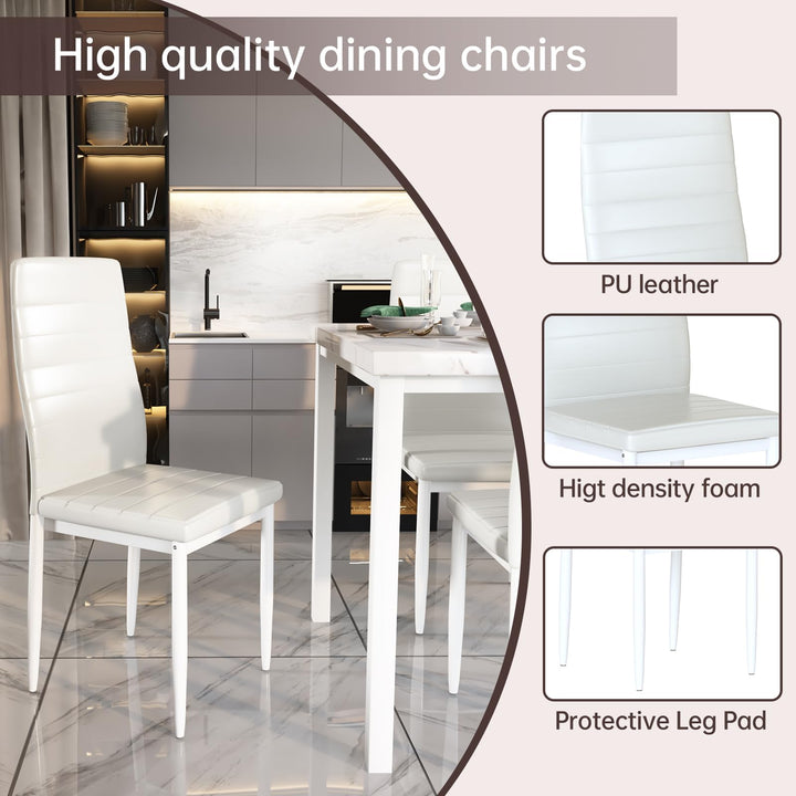 Hooseng 7-Piece Dining Table Set with Faux Marble Table top with 6 PU Leather Chairs