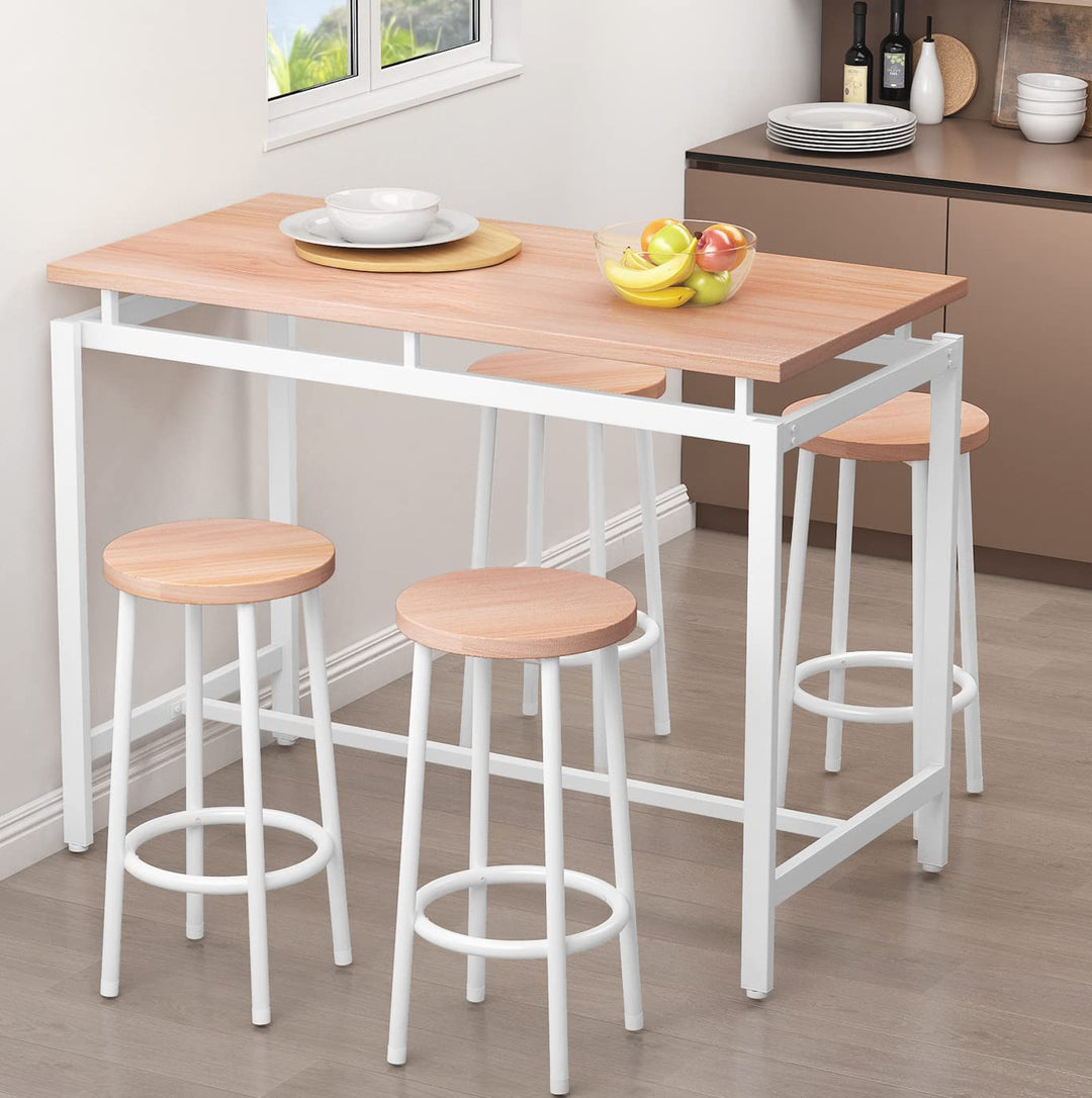 Lamerge Counter Height Dining Table & Chairs Set for 4,5 Piece Bar Table Set,Wood Kitchen Table & 4 Bar Stools for Small Spaces,Apartment, Pub,Dining Room,Rustic Brown, LCHD-RB