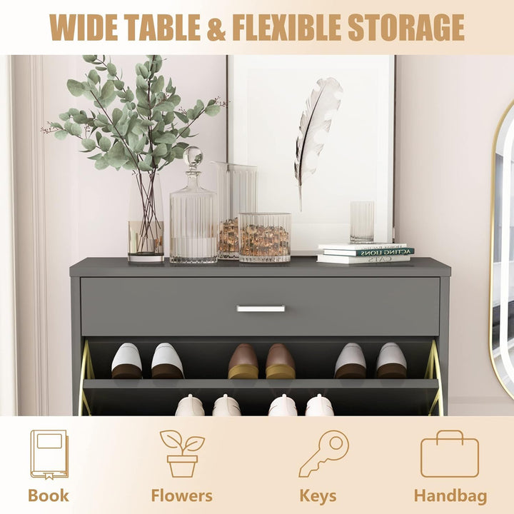 Lamerge Shoe Storage Cabinet for Entryway, Free Standing Shoe Organizer with 2 Flip Drawers,Hidden Shoe Rack Storage Organizer for Doorway Hallway, Black