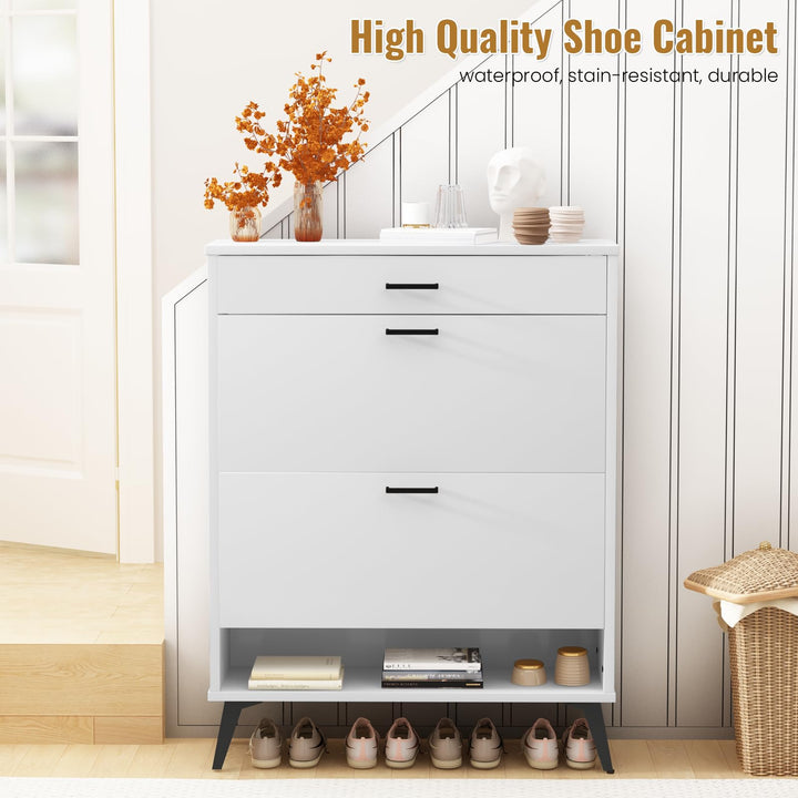 Lamerge Shoe Storage Cabinet for Entryway, Free Standing Shoe Organizer with 2 Flip Drawers,Hidden Shoe Rack Storage Organizer for Doorway Hallway, Black