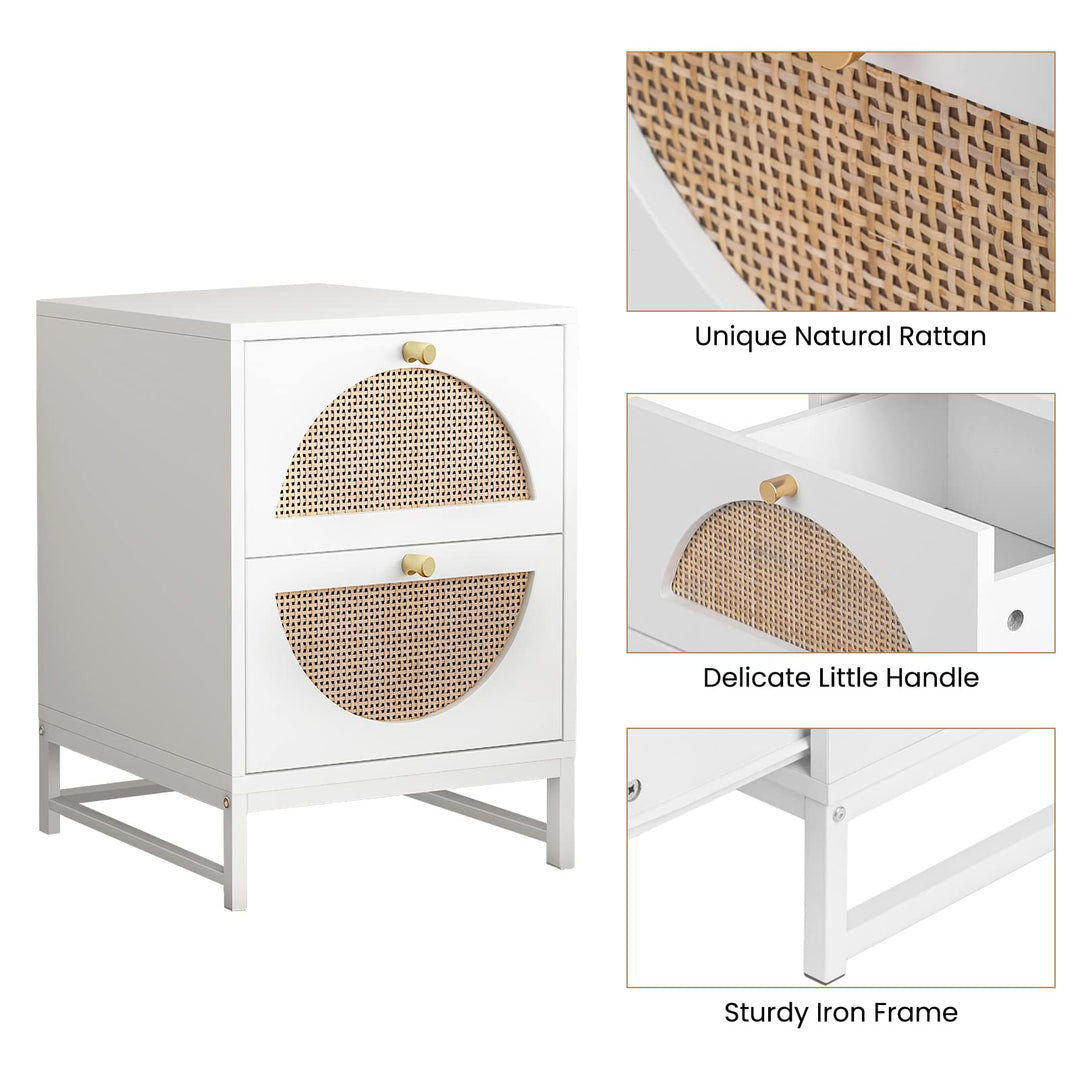 Lamerge Rattan Nightstand Set of 2, Wooden End Table, Modern Side Table with 2 Storage Drawer, Accent Table for Living Room, Bedroom and Small Spaces, Black