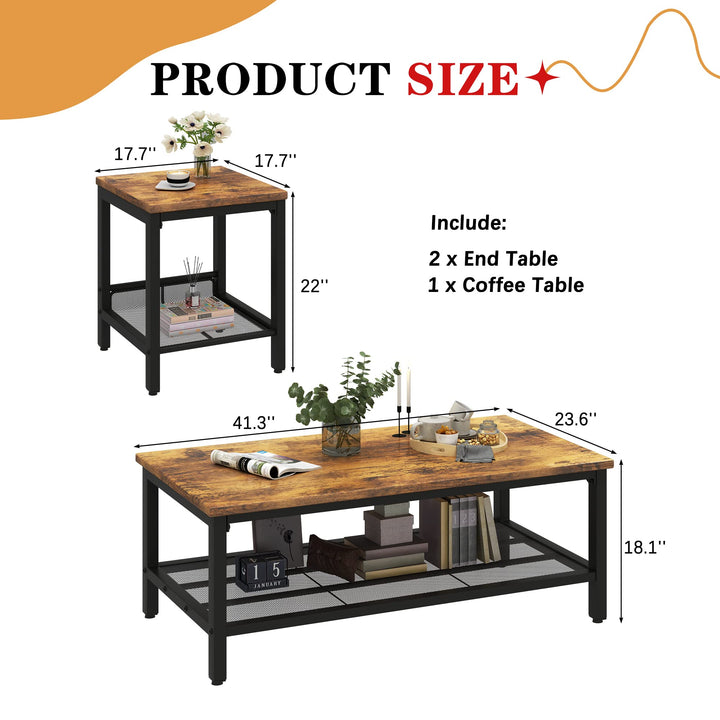 3 Pieces Industrial Living Room Table Set