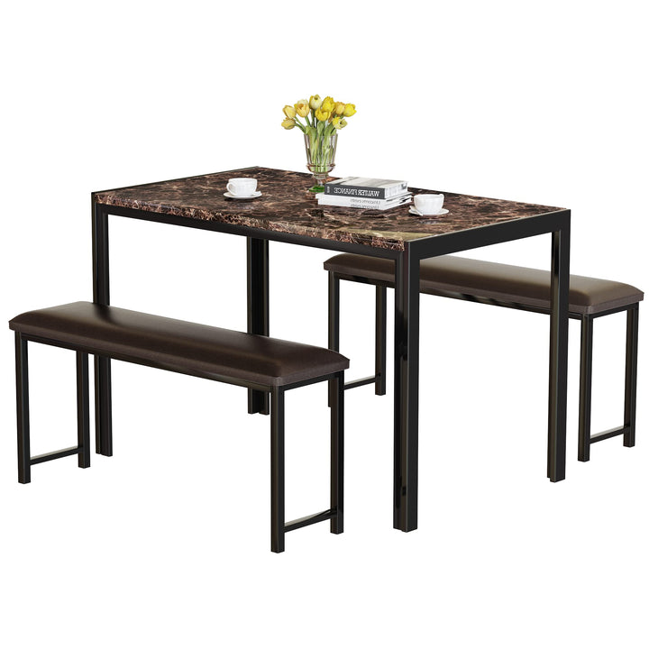 Lamerge Kitchen Tables Set for 4, Dining Faux Marble Top Table and 4 PU Leather Chairs, 5 Pieces Dining Room Table Set for Small Space, Breakfast Nook and Apartment,White+beige,Dining Table024
