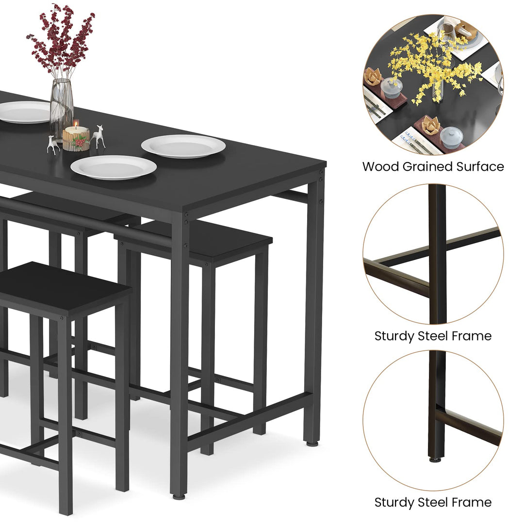 Lamerge Kitchen Tables Set for 4, Dining Faux Marble Top Table and 4 PU Leather Chairs, 5 Pieces Dining Room Table Set for Small Space, Breakfast Nook and Apartment,White+beige,Dining Table024
