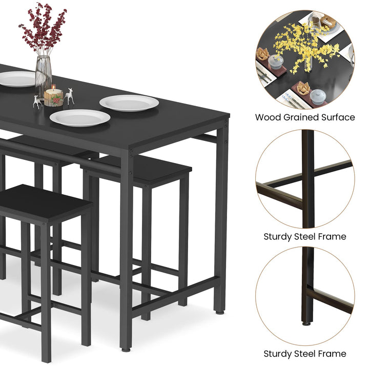 Lamerge Kitchen Tables Set for 4, Dining Faux Marble Top Table and 4 PU Leather Chairs, 5 Pieces Dining Room Table Set for Small Space, Breakfast Nook and Apartment,White+beige,Dining Table024