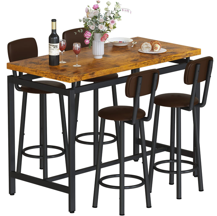 Lamerge Counter Height Dining Table & Chairs Set for 4,5 Piece Bar Table Set,Wood Kitchen Table & 4 Bar Stools for Small Spaces,Apartment, Pub,Dining Room,Rustic Brown, LCHD-RB