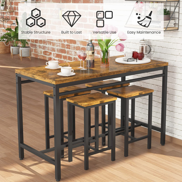 Lamerge Kitchen Tables Set for 4, Dining Faux Marble Top Table and 4 PU Leather Chairs, 5 Pieces Dining Room Table Set for Small Space, Breakfast Nook and Apartment,White+beige,Dining Table024