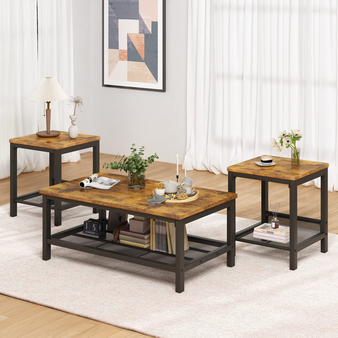 3 Pieces Industrial Living Room Table Set