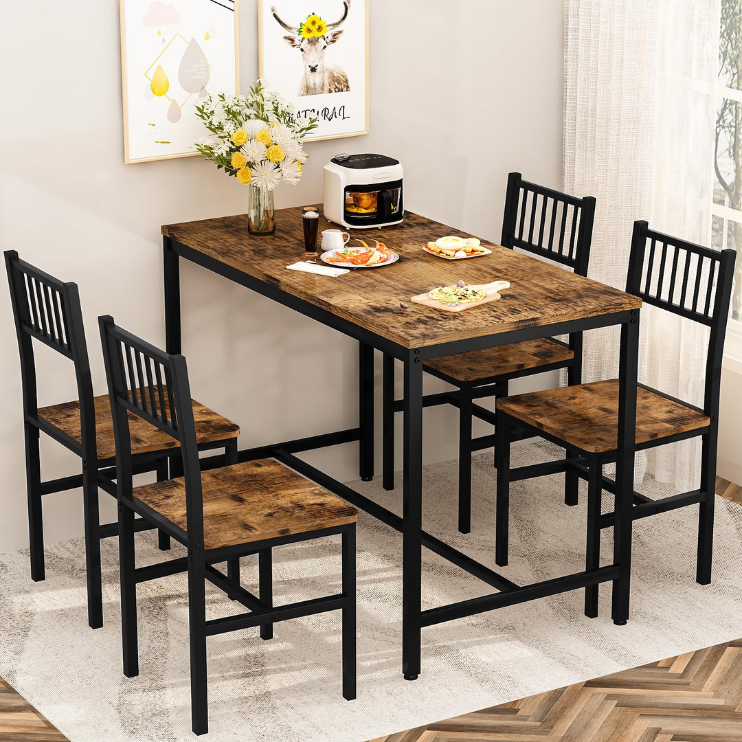Lamerge Kitchen Tables Set for 4, Dining Faux Marble Top Table and 4 PU Leather Chairs, 5 Pieces Dining Room Table Set for Small Space, Breakfast Nook and Apartment,White+beige,Dining Table024