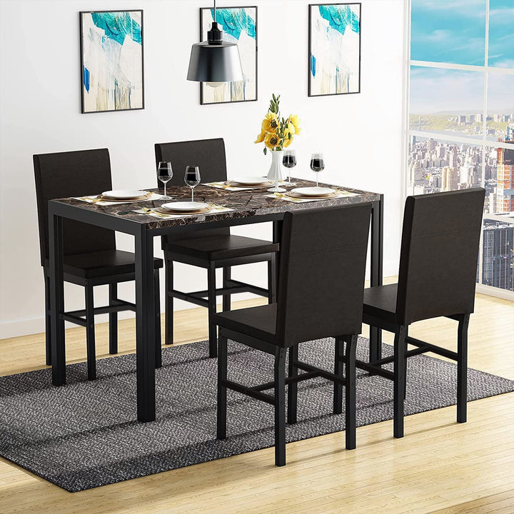 Hooseng 5 Piece Faux Marble Dining Table Set, Table and Chairs Set for 4, Dining Table Set for 4, Kitchen Table and Chair Set Perfect for Small Space, Bar, Kitchen, Breakfast Nook, Living Room, Black