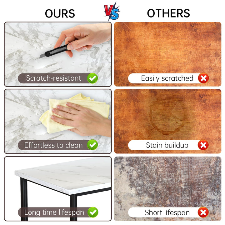 Hooseng 7-Piece Dining Table Set with Faux Marble Table top with 6 PU Leather Chairs